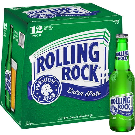 Rolling Rock Extra Pale Beer, 12 Pack 12 fl. oz. Glass Bottles, 4.6% ABV