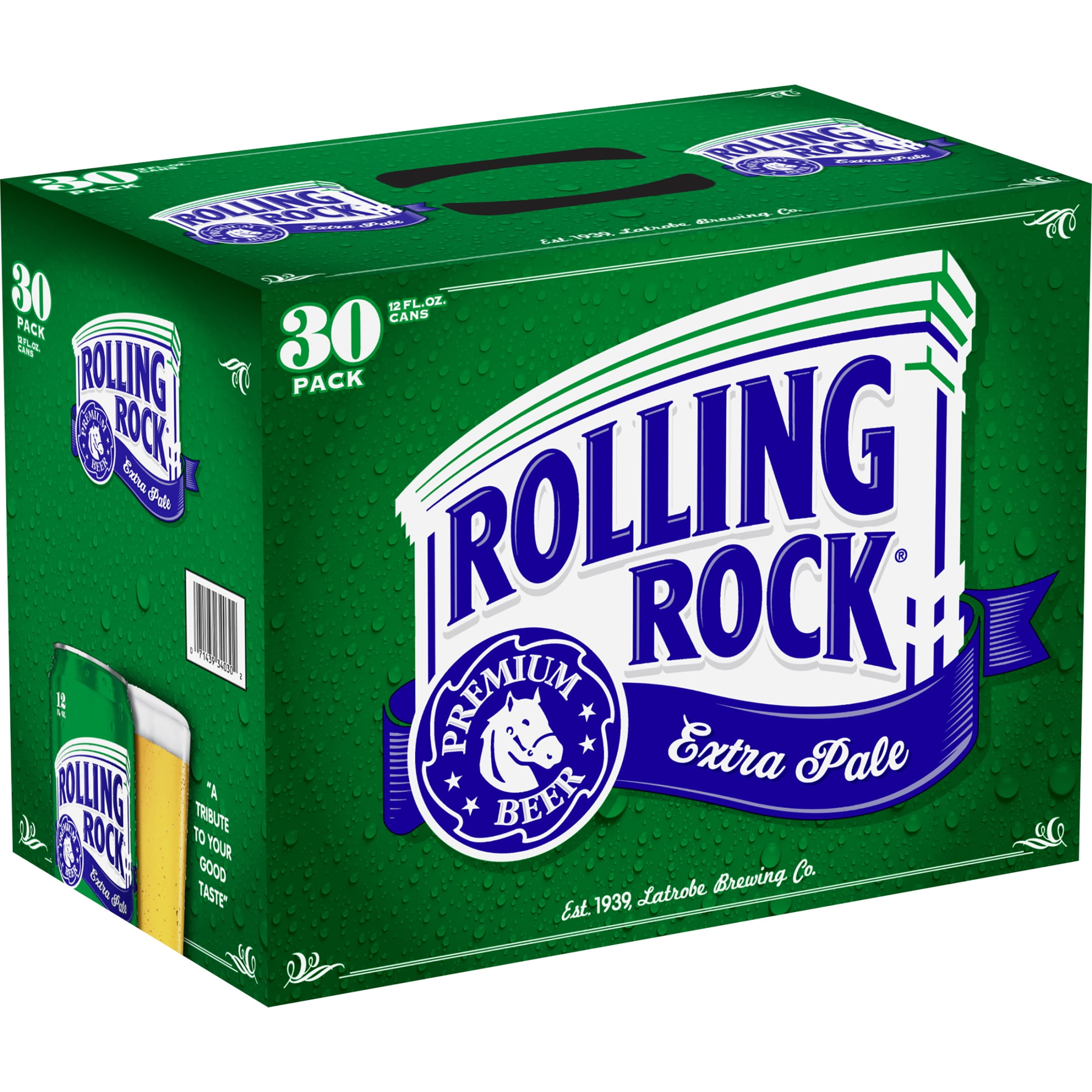 Rolling Rock Extra Pale Beer, 30 Pack 12 fl. oz. Aluminum Cans, 4.6% ABV