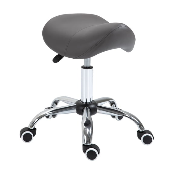 Rolling Saddle Stool Ergonomic PU Leather Adjustable Height Hydraulic Spa Chair - Grey