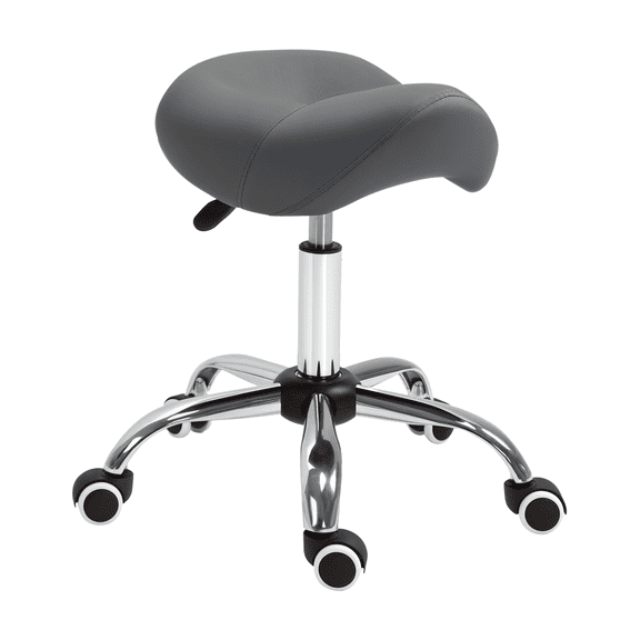 Rolling Saddle Stool, PU Leather Hydraulic Spa Chair Adjustable Height Swivel Drafting Medical Salon Stool, Grey