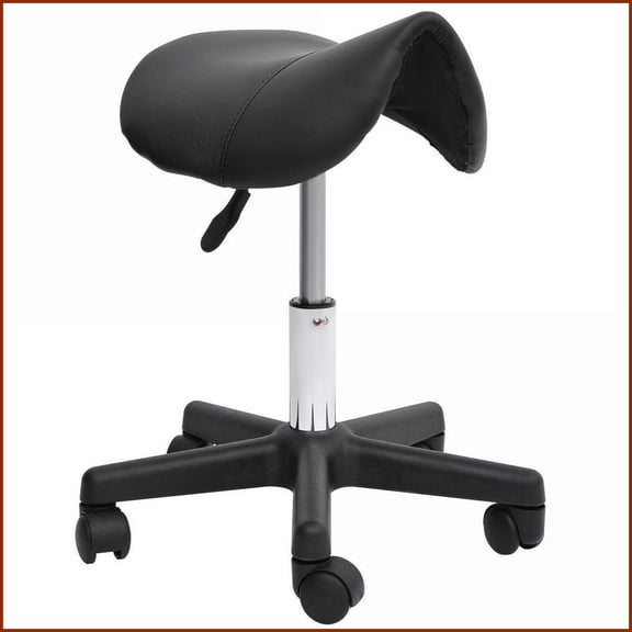 Rolling Saddle Stool with Swivel & Adjustable Height | Black | Faux Leather