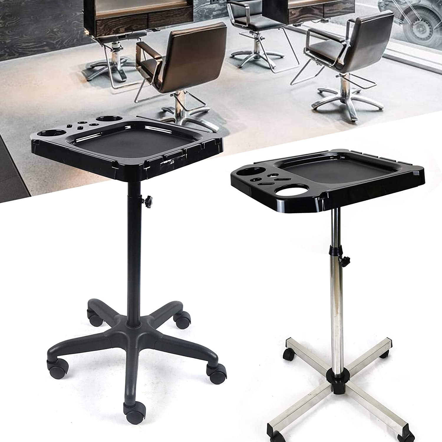 Rolling Salon Tray, Stand Rolling Salon Trolley Rolling Service Instrument Tray Stand Instrument Tray Tattoo Metal for Hair Stylist Beauty Hairdresser Salon (Black(Plastic))