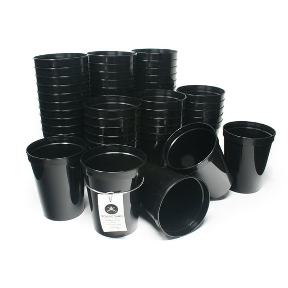 Rolling Sands 16 oz Reusable Plastic Cups, 50 Pack, USA Made, BPA Free Dishwasher Safe Black Tumblers