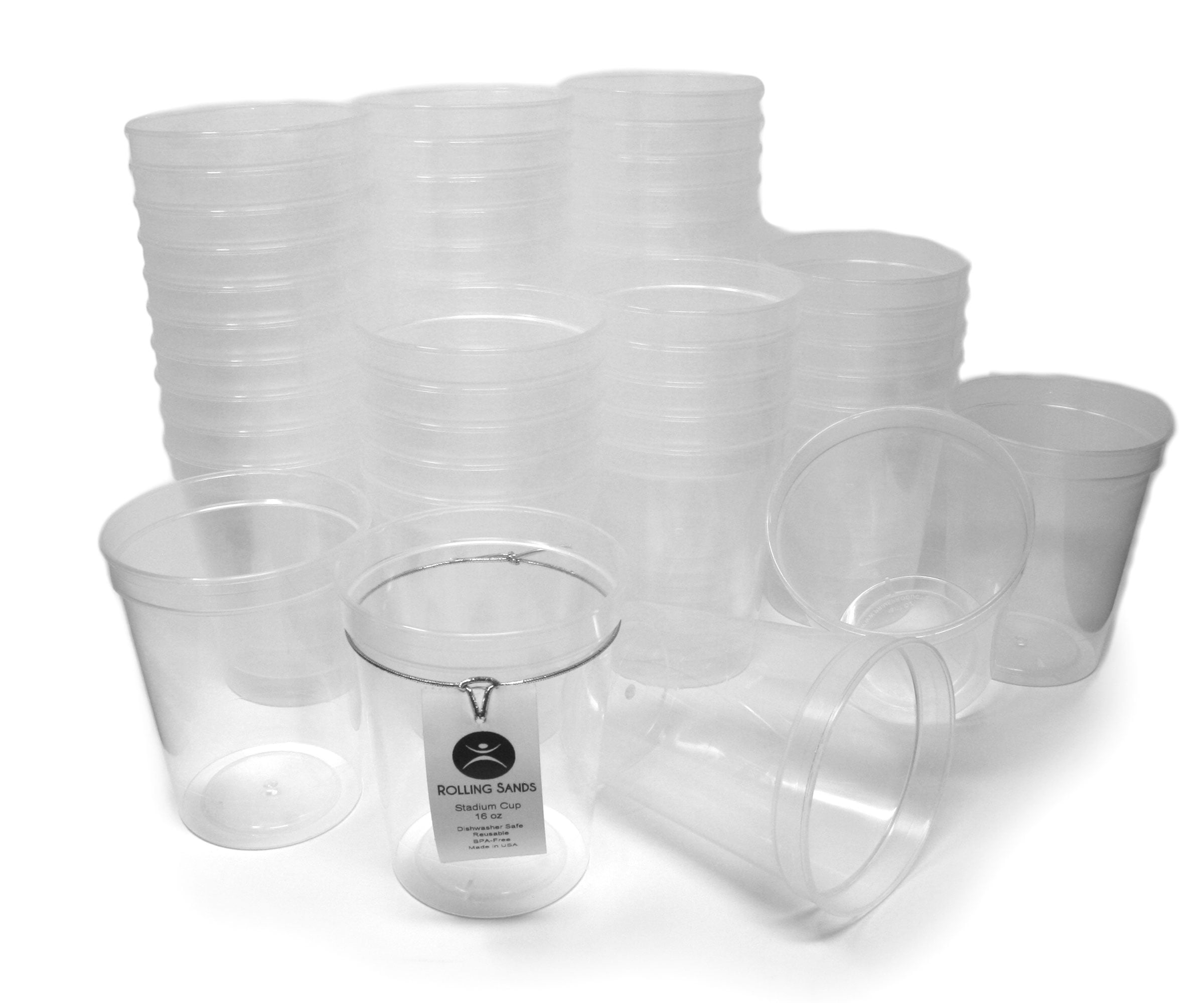 Rolling Sands 16 oz Reusable Plastic Cups, 50 Pack, USA Made, BPA Free