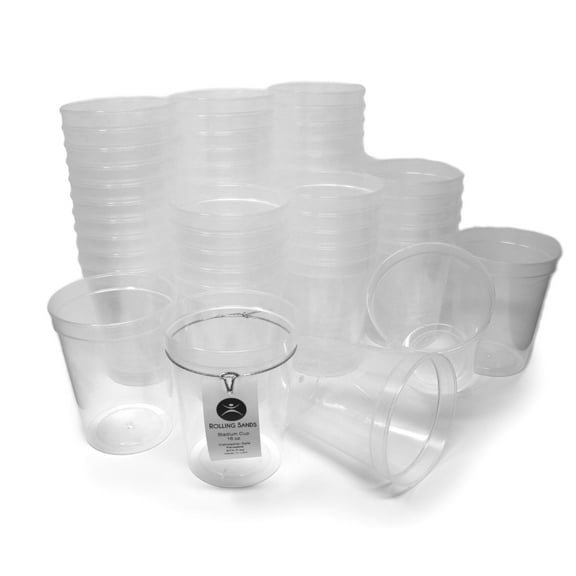 Rolling Sands 16 oz Reusable Plastic Cups, 50 Pack, USA Made, BPA Free Dishwasher Safe Clear Tumblers