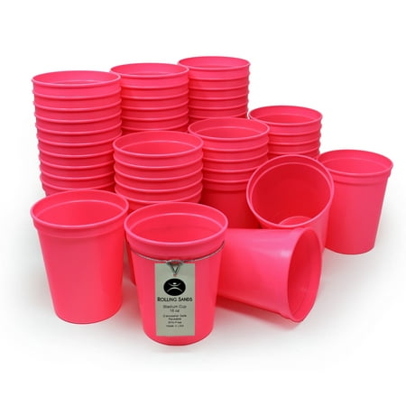 Rolling Sands 16 oz Reusable Plastic Cups, 50 Pack, USA Made, BPA Free Dishwasher Safe Hot Pink Tumblers