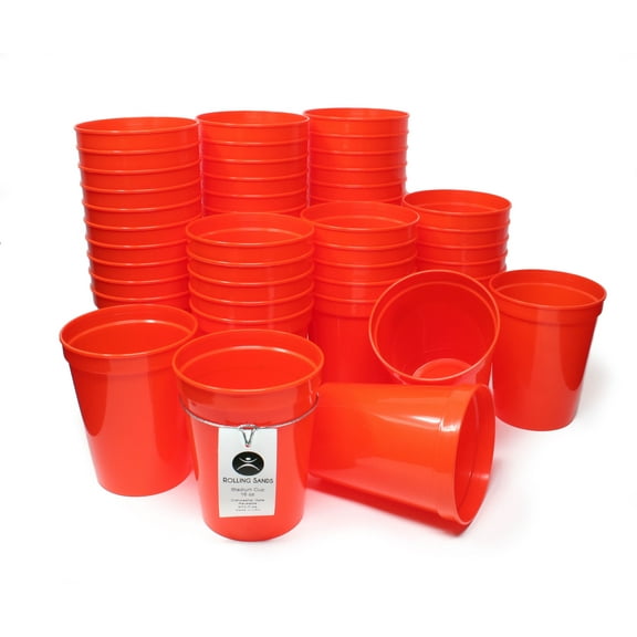 Rolling Sands 16 oz Reusable Plastic Cups, 50 Pack, USA Made, BPA Free Dishwasher Safe Orange Tumblers