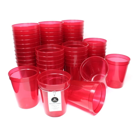 Rolling Sands 16 oz Reusable Plastic Cups, 50 Pack, USA Made, BPA Free Dishwasher Safe Translucent Red Tumblers