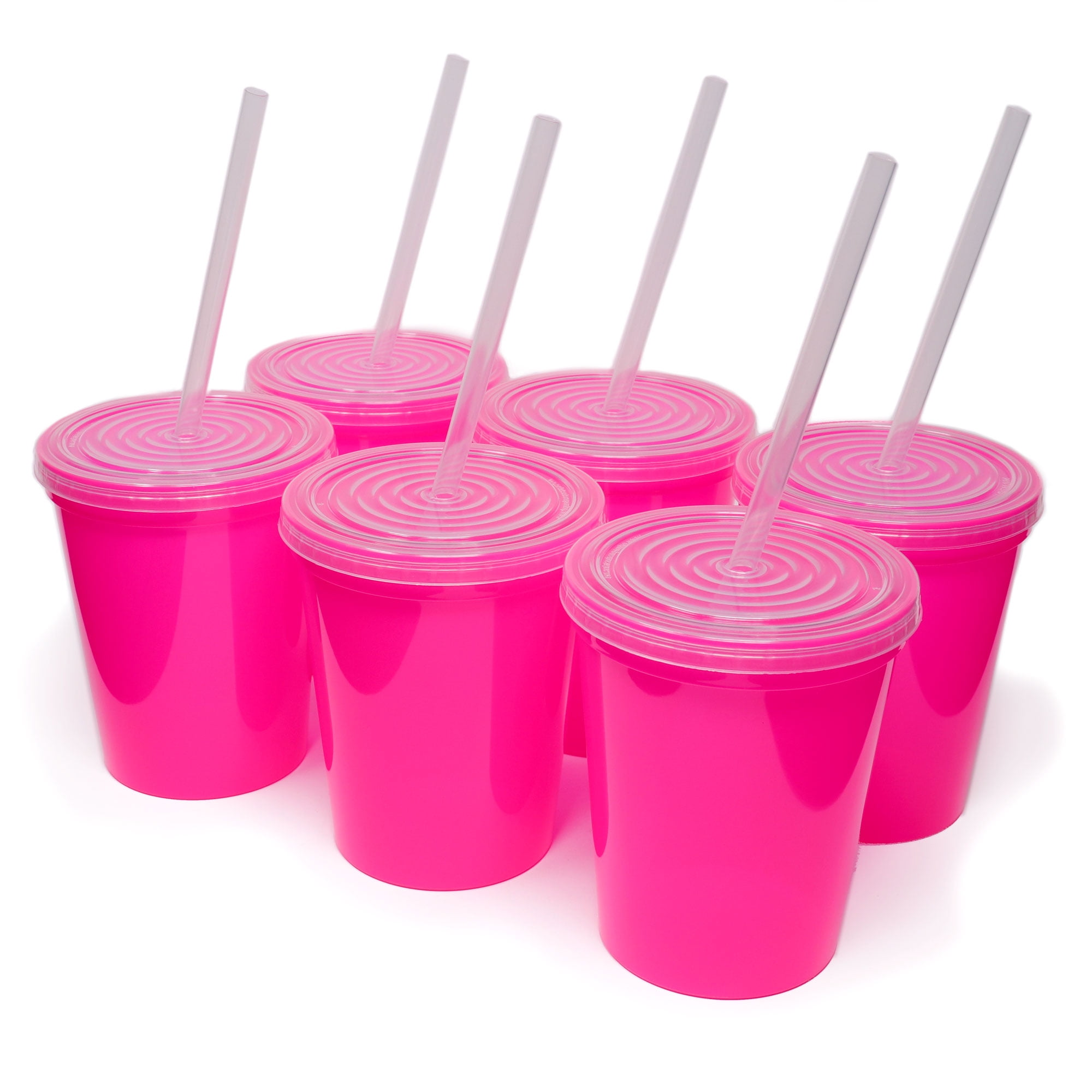 Rolling Sands 16oz Reusable Plastic Cups with Lids and Straws, Neon Pink,  Stackable, Dishwasher Safe, USA Made - Walmart.com