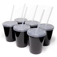 thumbnail image 1 of Rolling Sands 16oz Reusable Plastic Cups with Lids, 6 Pack, USA Made; BPA Free Black Tumblers, Includes 6 Reusable Straws; Dishwasher Safe, 1 of 9