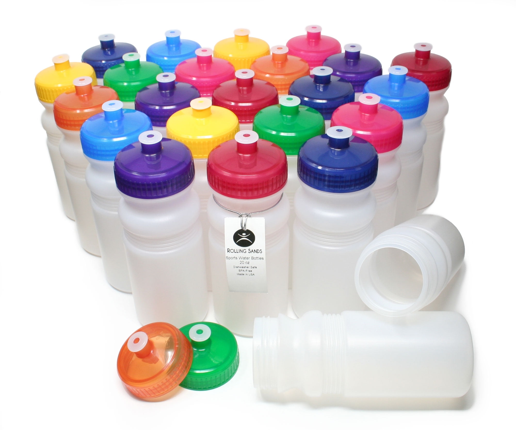 Rolling Sands 20 oz Reusable Water Bottles 24 Pk, USA Made, BPA-Free, Dishwasher Safe