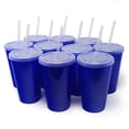 thumbnail image 1 of Rolling Sands 22 oz Reusable Plastic Cups with Lids, 10 Pack, USA Made Blue Tumblers; Includes 10 Reusable Straws; Dishwasher Safe, 1 of 9