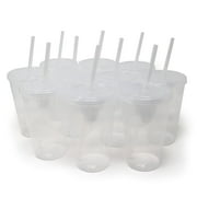 Rolling Sands 22 oz Reusable Plastic Cups with Lids, 10 Pack, USA Made Clear Tumblers; Includes 10 Reusable Straws; Dishwasher Safe