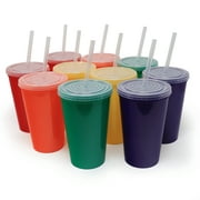Rolling Sands 22 oz Reusable Plastic Cups with Lids, 10 Pack, USA Made Rainbow Tumblers; Includes 10 Reusable Straws; Dishwasher Safe