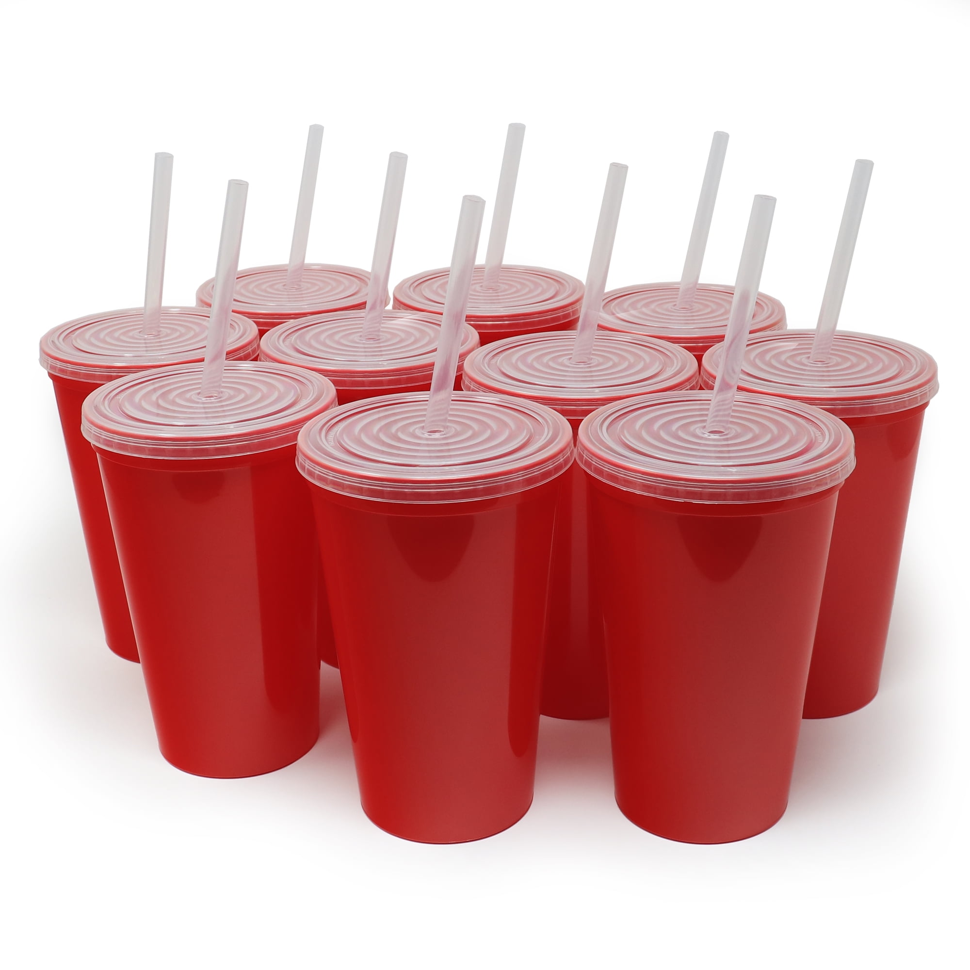 Rolling Sands 22 oz Reusable Plastic Cups with Lids, 10 Pack, USA Made