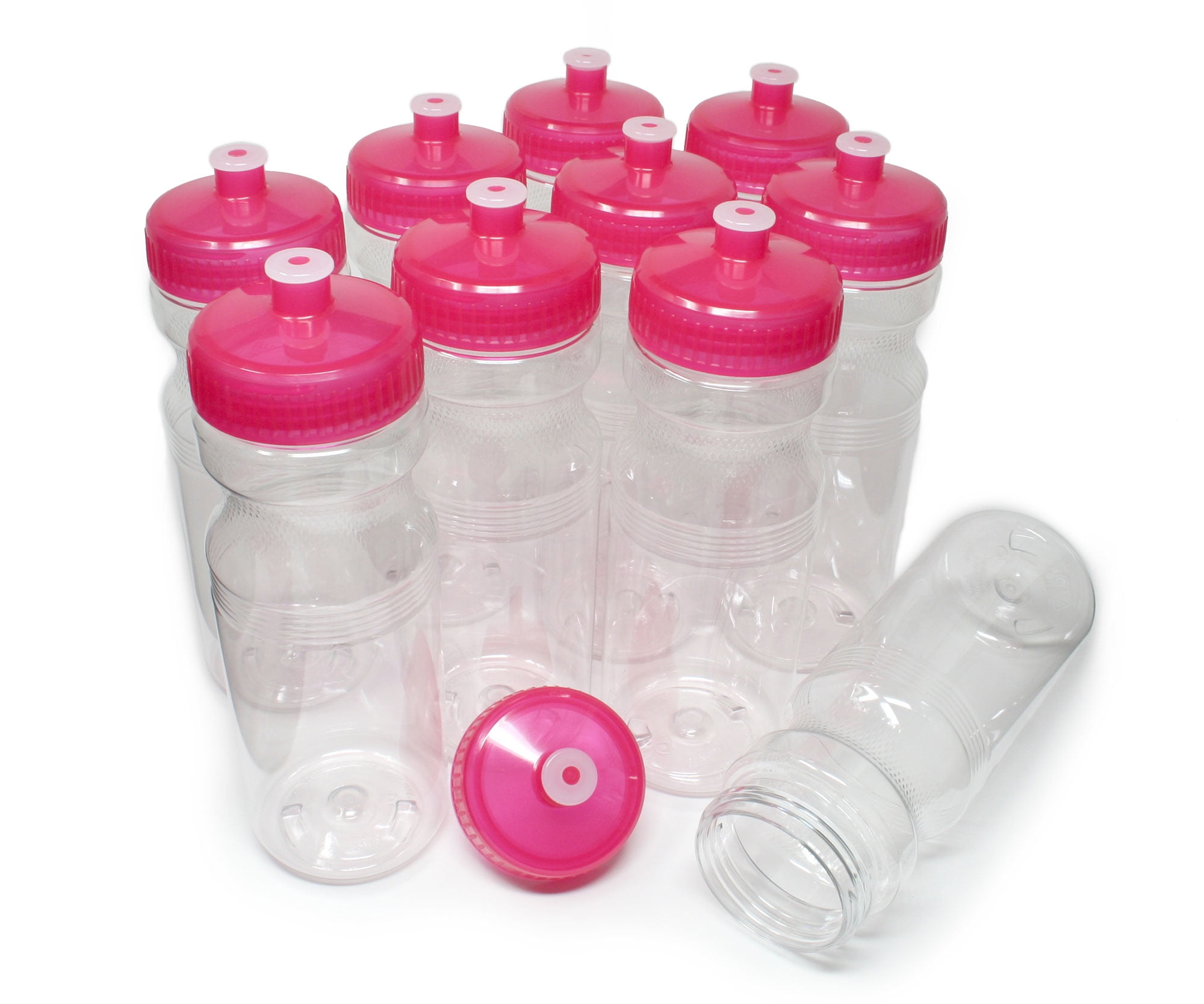 Rolling Sands 24 Fluid Ounce BPA-Free Clear/Pink Sports Water Bottles, Set of 10, Made in USA