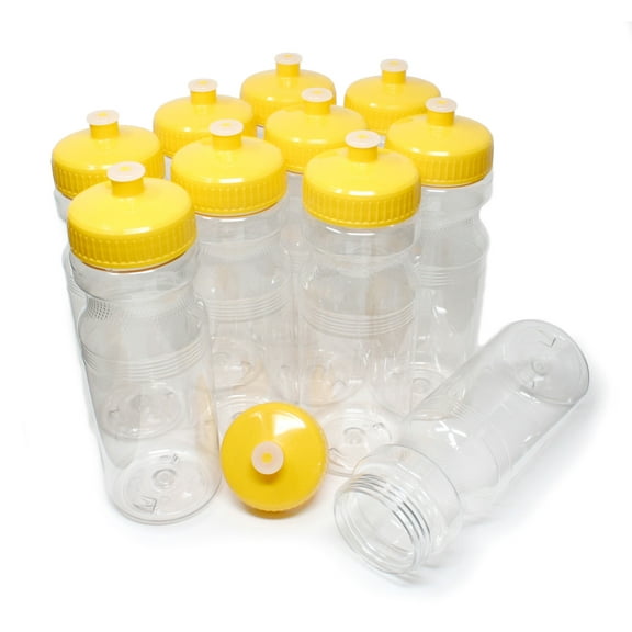 Rolling Sands 24 Fluid Ounce BPA-Free Clear/Yellow Plastic Water Bottles, Set of 10, Made in USA