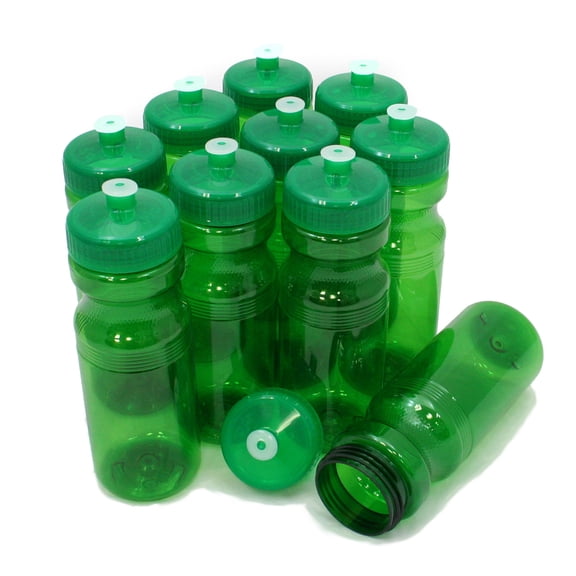 Rolling Sands 24 Fluid Ounce BPA-Free Green Sports Water Bottles, Set of 10, Made in USA