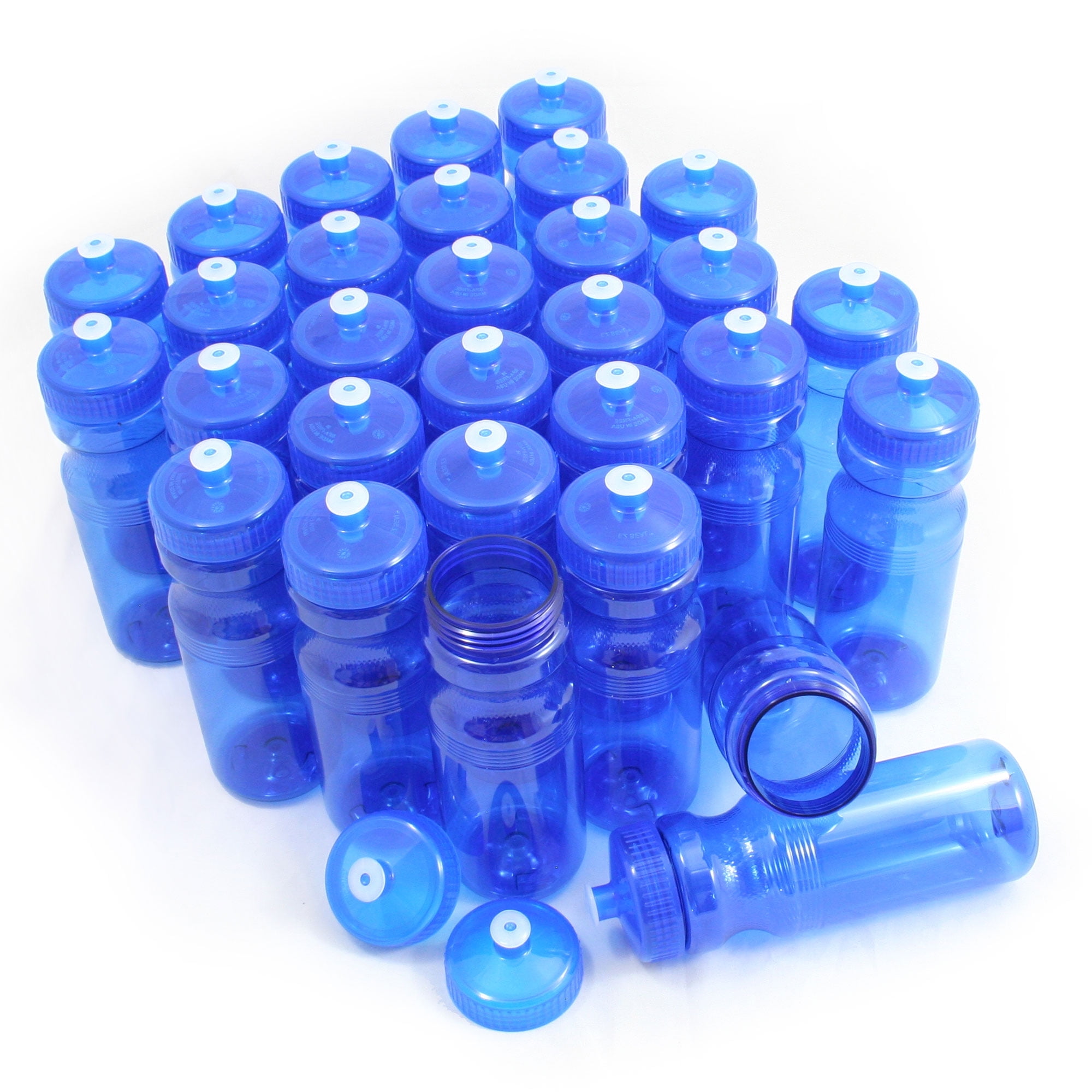 Rolling Sands BPA-Free 24 Fluid Ounce Blue Sports Water Bottles, Bulk 30 Pack, Made in USA