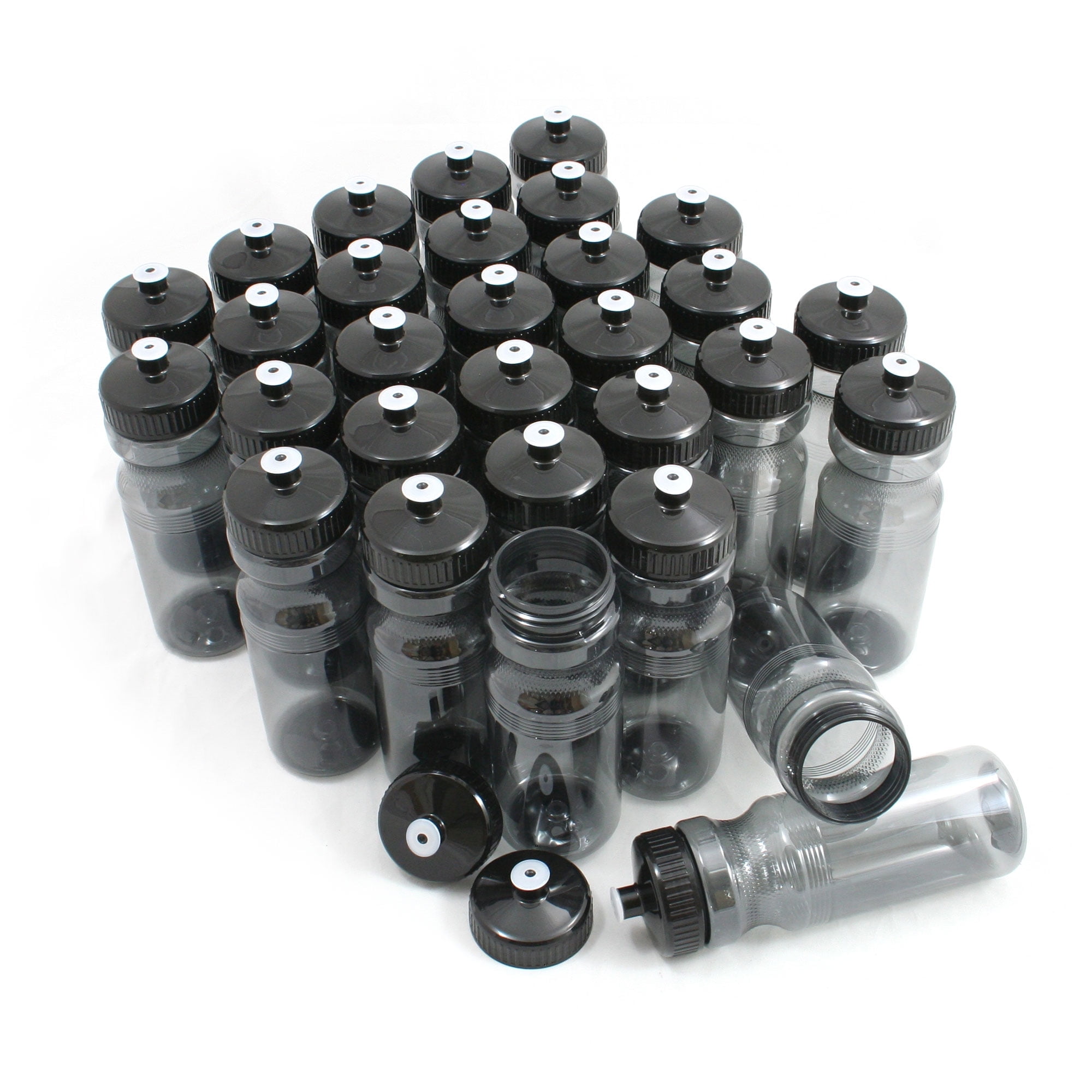 Rolling Sands BPA-Free 24 Fluid Ounce Charcoal Sports Water Bottles, Bulk 30 Pack, Made in USA