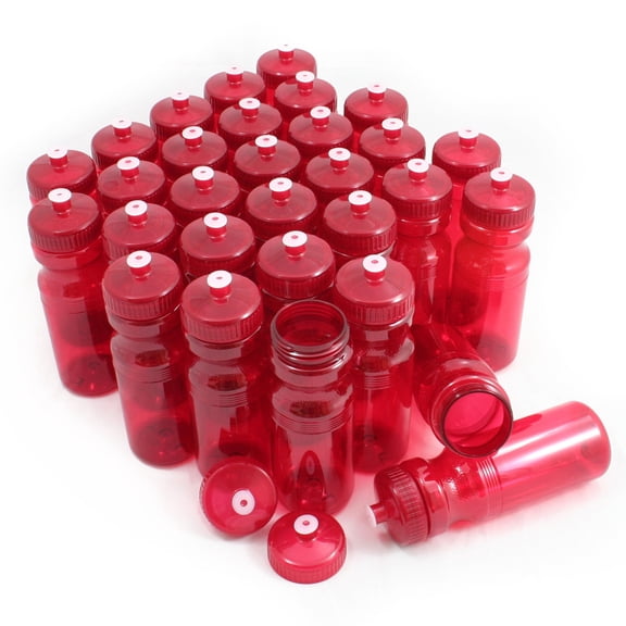 Rolling Sands BPA-Free 24 Fluid Ounce Red Sports Water Bottles, Bulk 30 Pack, Made in USA