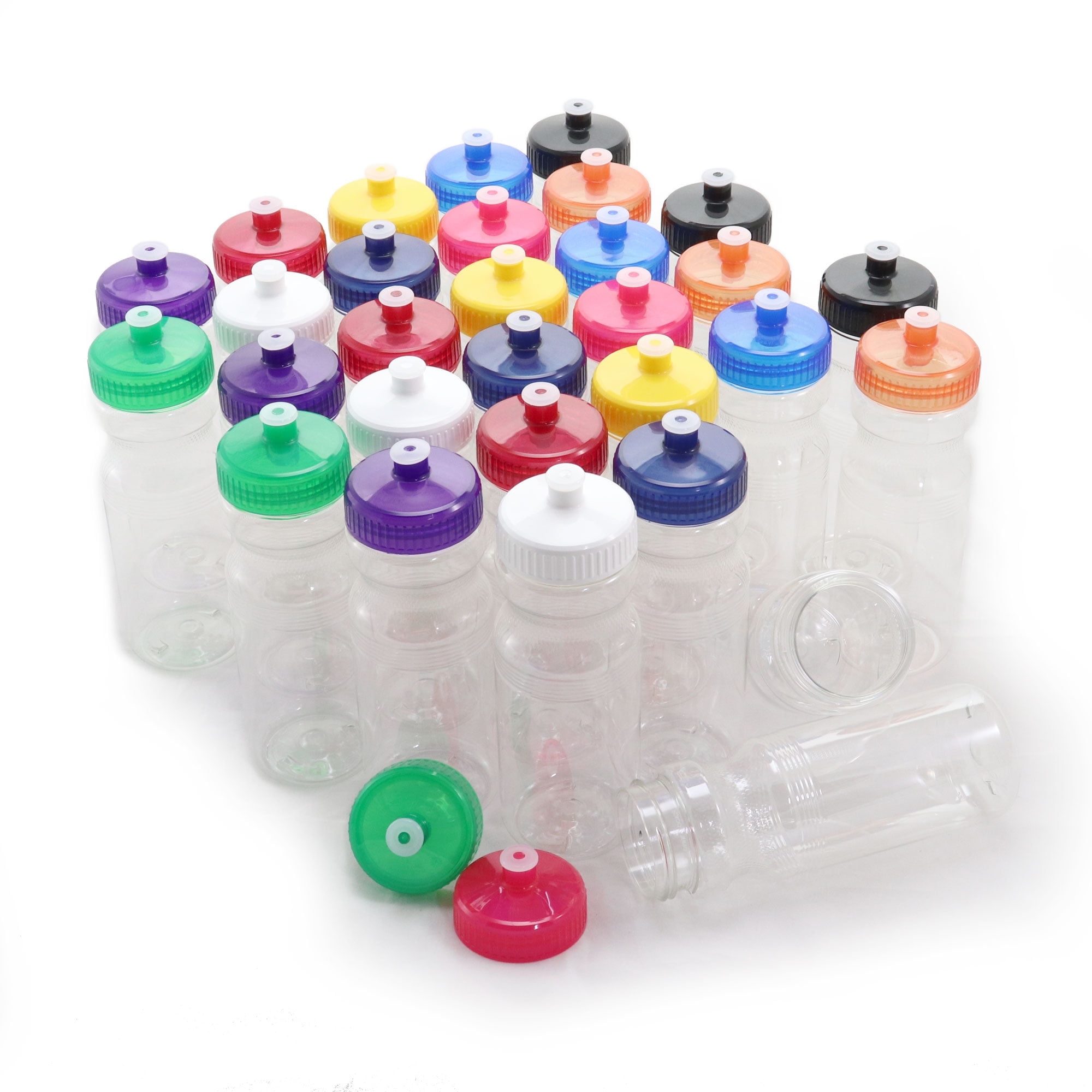Rolling Sands BPA-Free 24 Ounce Clear/Rainbow Sports Water Bottles, Bulk 30 Pack, Made in USA