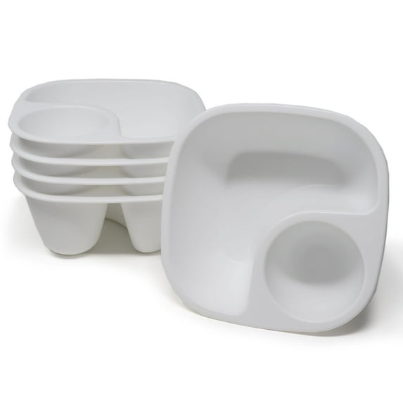 Rolling Sands Reusable Snack and Dip Bowls, 5 Pk, USA Made, BPA-Free Dishwasher and Microwave Safe Personal Size Plastic Divider White Bowls
