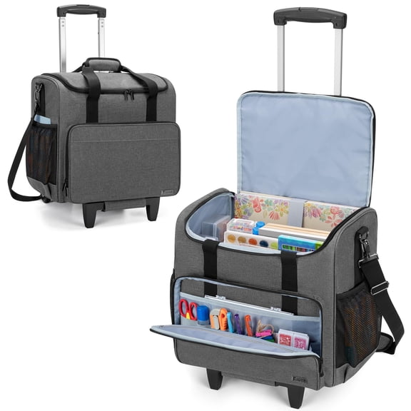 Rolling Scrapbook Tote Craft Organizer Bag Grey For 12 X 12 Inch Albums