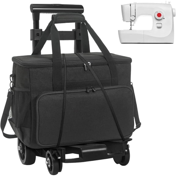 Rolling Sewing Machine Case with Wheels & Fixing Rope - Fits Most Machines