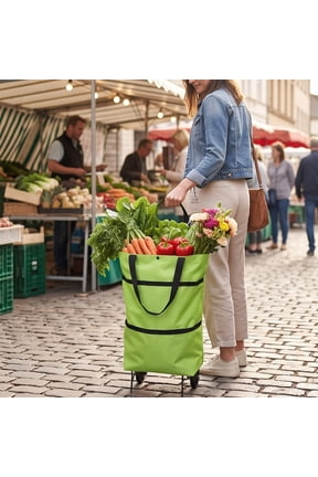 Rolling Shopping Bag with Wheels, Foldable Grocery Tote Bag Expandable Reusable Shopping Cart Bag for Supermarket Market Travel Picnic Camping, Portable Storage Tote with Pull Handle