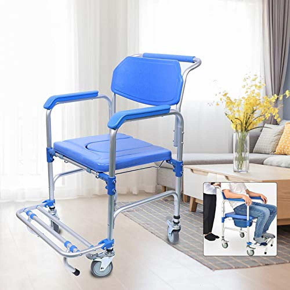 Rolling Shower Chair, Portable Shower Wheelchair Elderly Potty ...