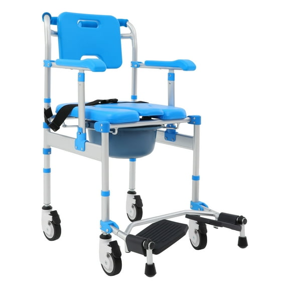 Rolling Shower Wheelchair Commode Chair for Elderly Seniors Disabled Height Adjustable Folding Portable Toilet Seat with Bathtub Use Safety Armrests Wheels,Load 200kg/440.92lbs