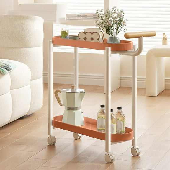 Rolling Side Table with Wheels, Portable 2-Tier Storage Organizer for Bedroom, Living Room, Compact Nightstand with Open Shelves, Heavy Duty Plastic Construction, Space-Saving Mobile Table