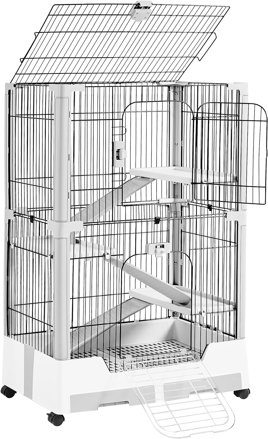 Rolling Small Animal Cage 6 Level Rabbit Cage with Open Top & PullOut