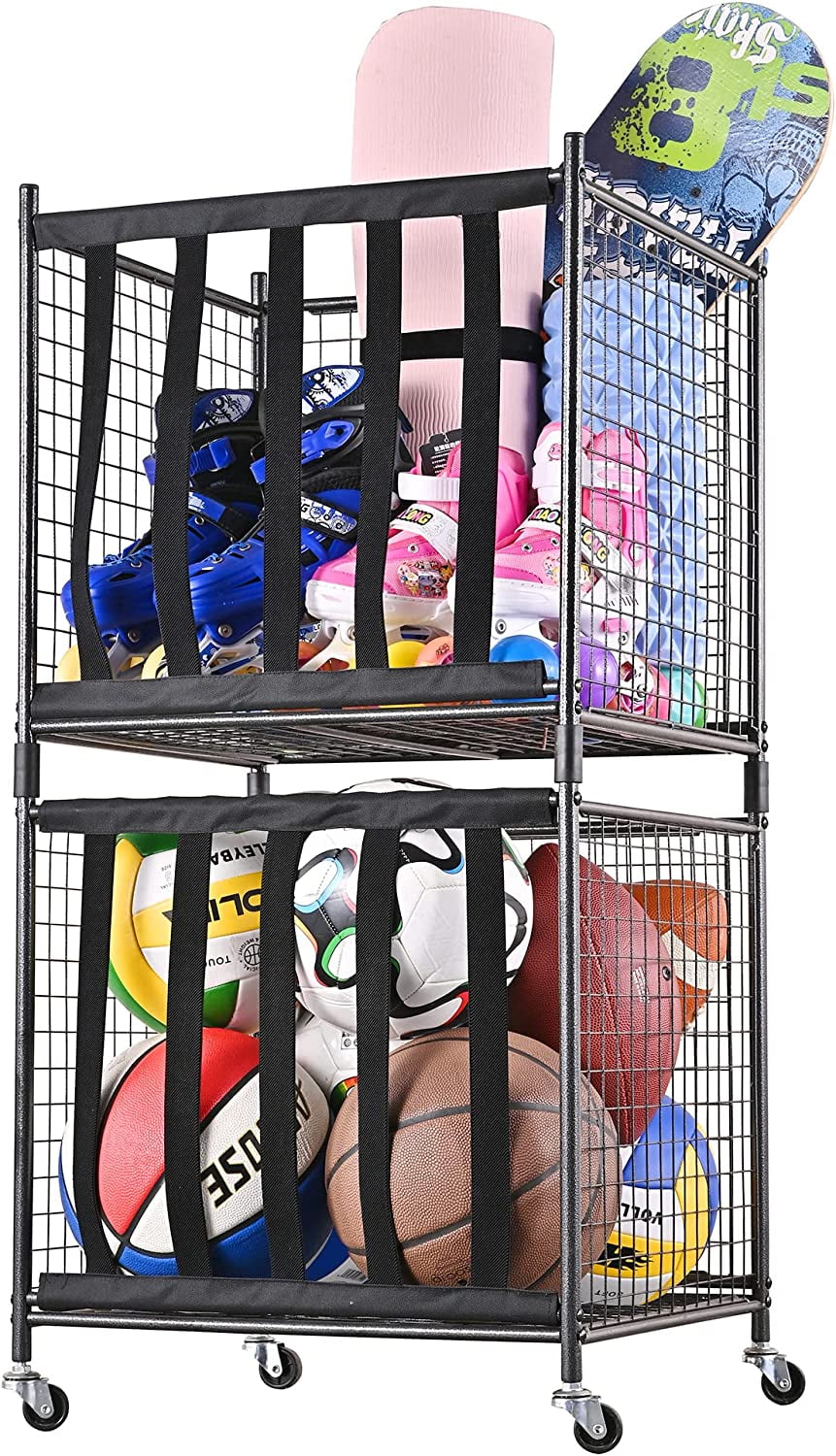 Rolling Sports Ball Storage Cart, Sports Lockable Ball Storage Locker