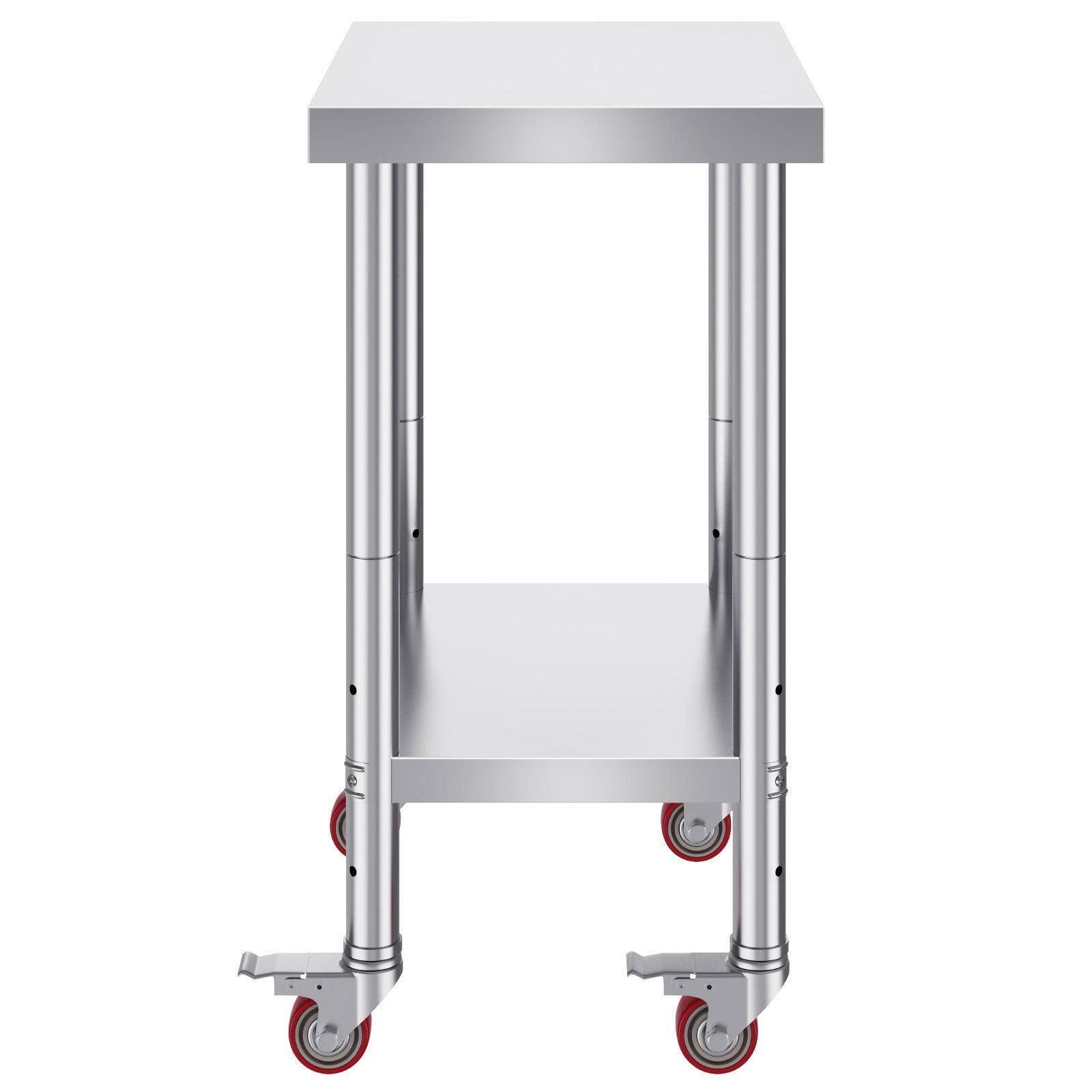 Rolling Stainless Steel Commercial Kitchen Table with 3-Tier Adjustable Storage & Brake System - 24x18x34 Inches