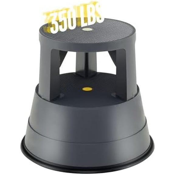 Rolling Step Stool, Kick Stool Holds up to 350 lbs, Round Library Stool w/Non-Slip Platform & Retractable Casters, Step Stool with Wheels, Ideal for Kitchen, Library, Office, Gray$$Office