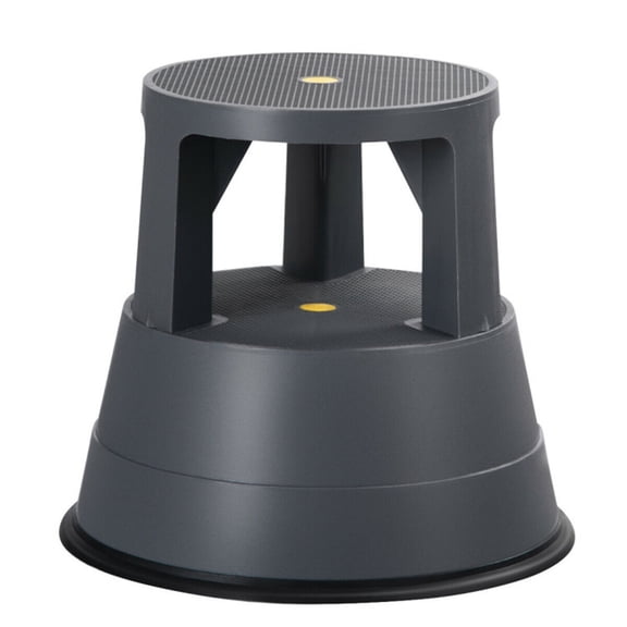 Durable Gray Plastic Step Stool with Non-Slip Rubber Tread & Retractable Wheels - 330lb Capacity, 14.5" Height, 16.5" Diameter - Ideal for Home, RV, Medical Use