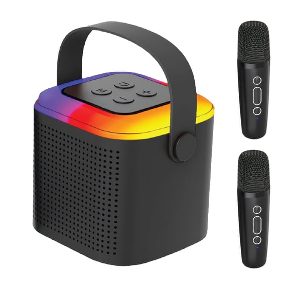 Rolling Stone Beat Box Karaoke Bluetooth Speaker with 2 Wireless Microphones, LED Lights, Black