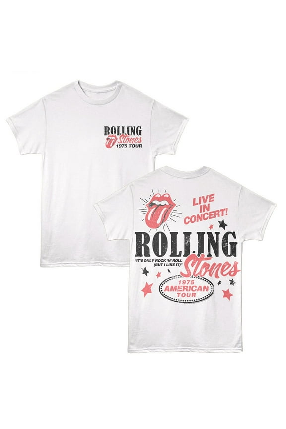 Rolling Stones 1975 American Tour Men's T Shirt (White, AdultS)