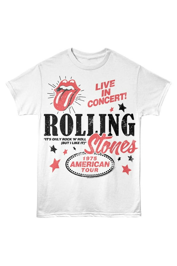 Rolling Stones - 1975 American Tour - American Classics - White Front Print Adult Short Sleeve T-Shirt