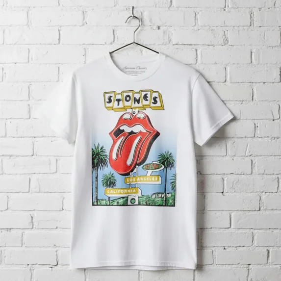 Rolling Stones California Motel Men's T Shirt (White, AdultS)