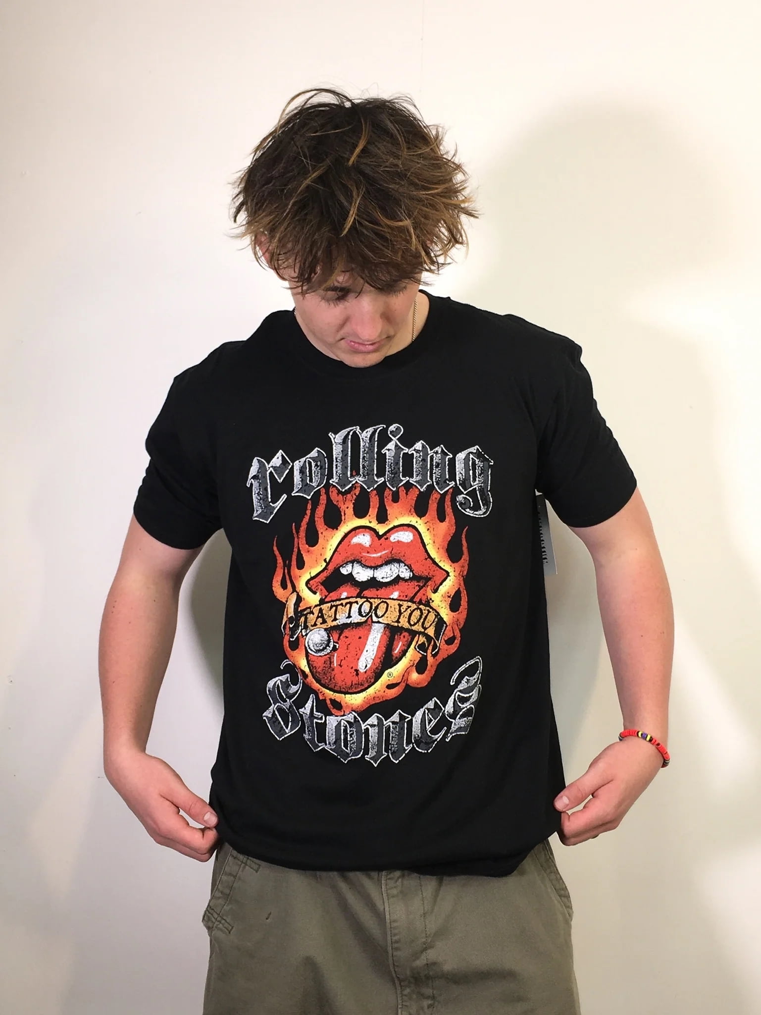 Rolling Stones Tattoo Flash Mens T-Shirt - White, Large, Classic Band Tee