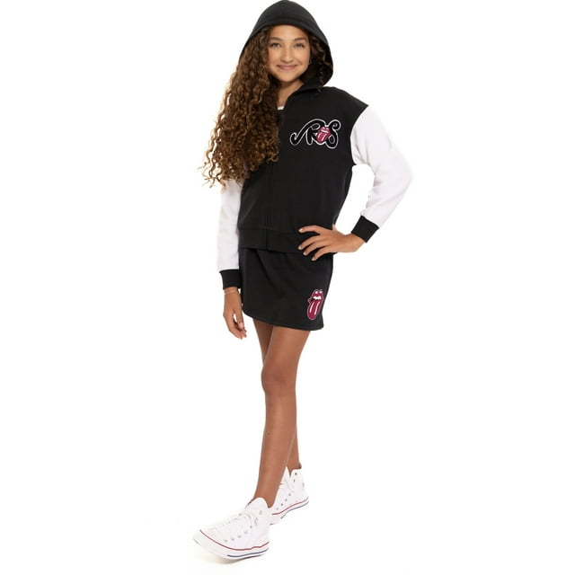 Rolling Stones Girls Graphic Full Zip Hooded Sweatshirt, Sizes 4-16