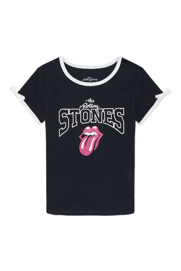 Rolling Stones Girls Short Sleeve Bow Detail Graphic T-Shirt, Sizes 4-16