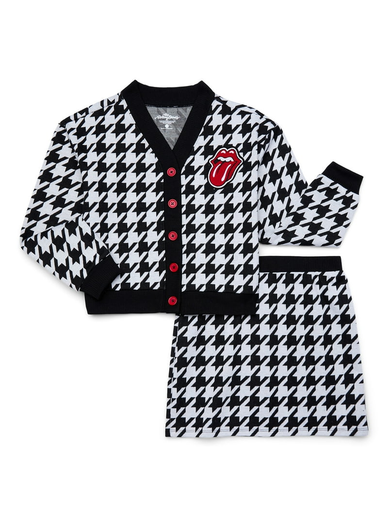 Rolling Stones Girls Houndstooth Cardigan Sweater and Skirt Set,