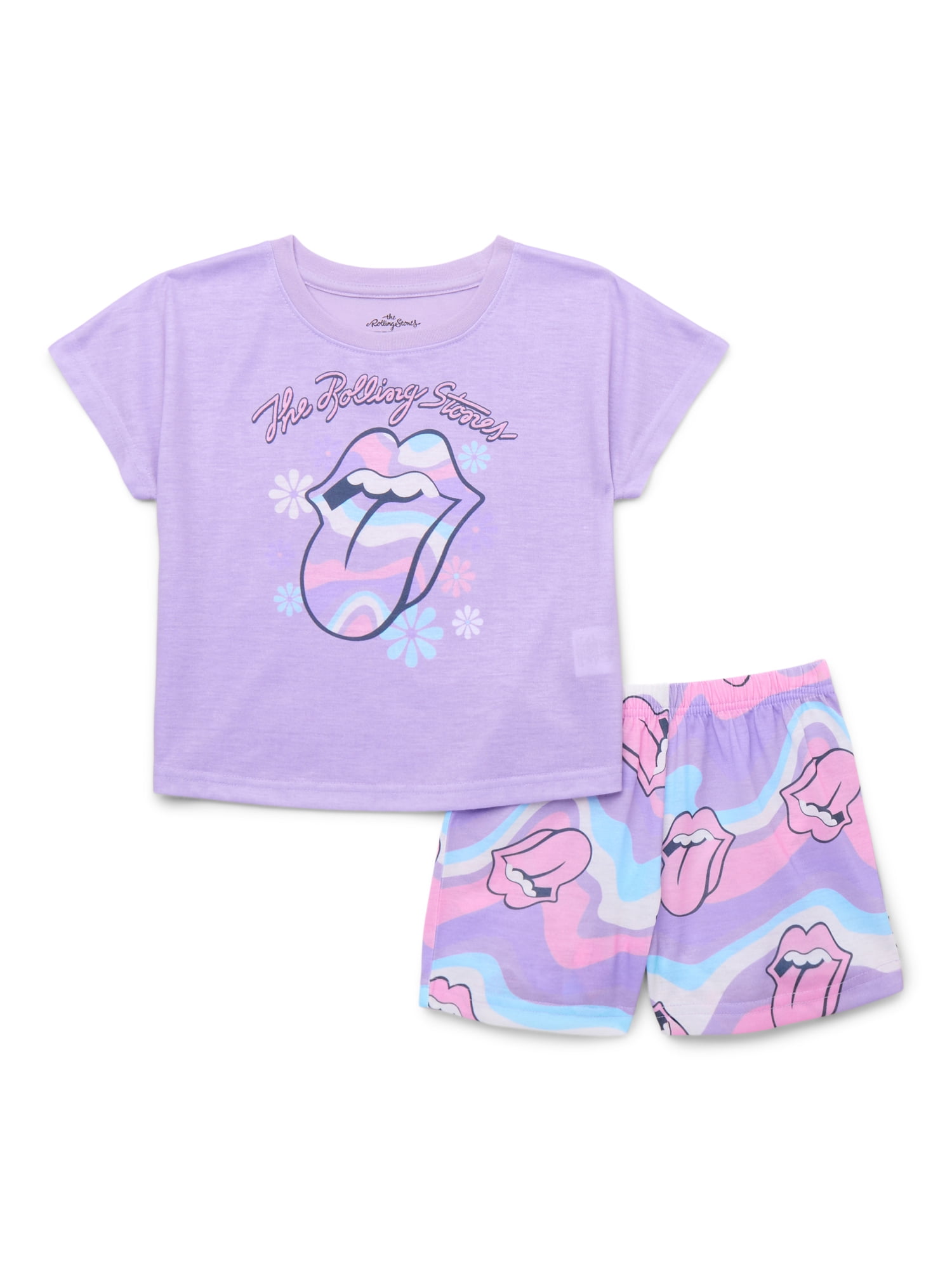 Stones  キッズ Rolling Stones Girls' Tee and Shorts Pajama Set, 2-Piece, Sizes 4