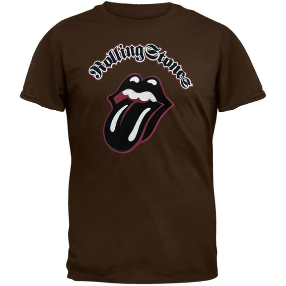 Rolling Stones Men's Flocked Tongue Brown Short Sleeve T Shirt