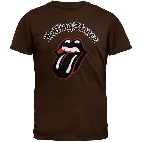 Rolling Stones Men's Flocked Tongue Brown Soft Adult Short Sleeve T Shirt