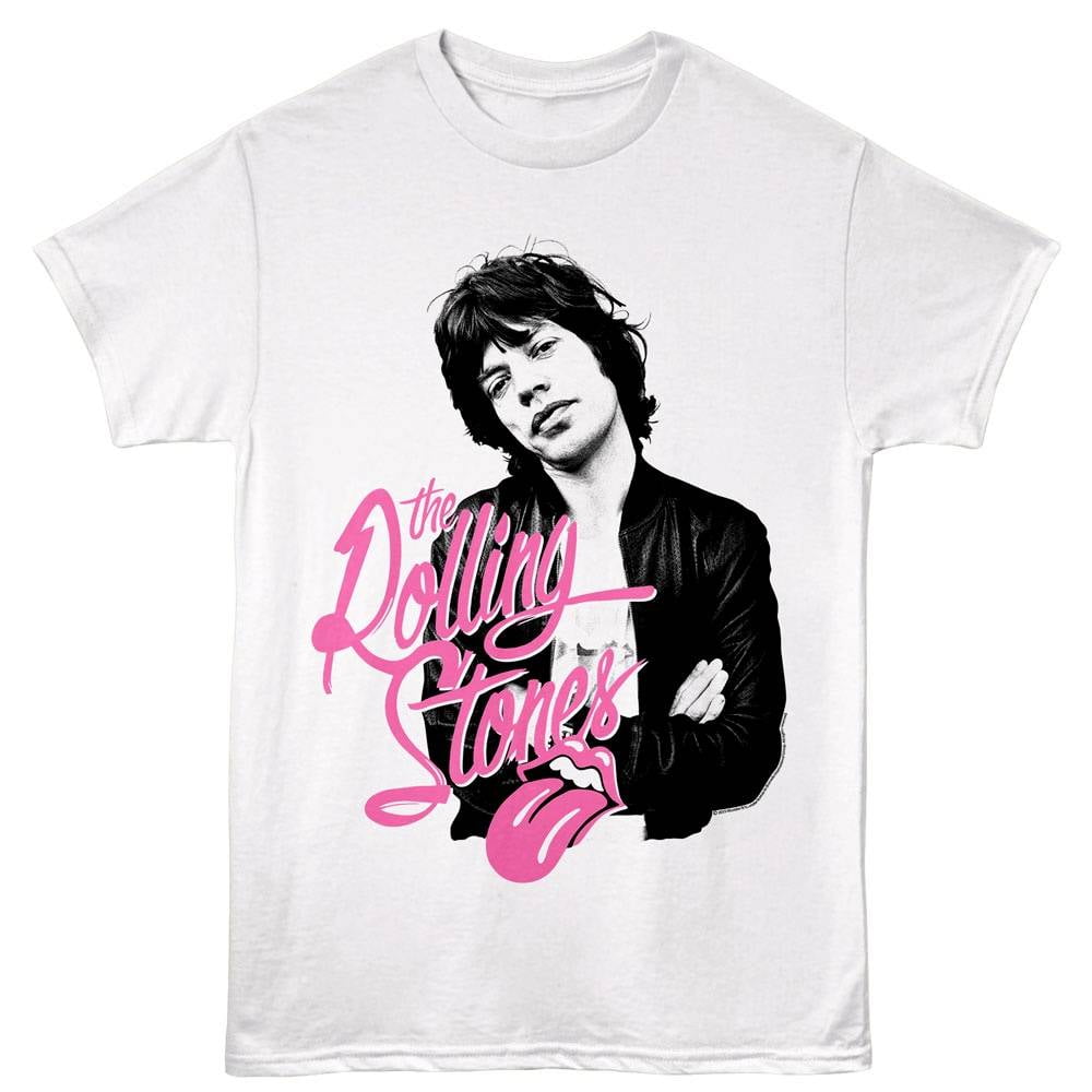 Rolling Stones Mick Jagger Pose Men's T Shirt (White, AdultXL